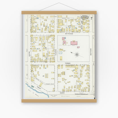 Old map wall art mockup — magnetic wood frame on white wall — Sanborn Fire Insurance Map from Key West, Monroe County, Florida (1892), Sheet #0007