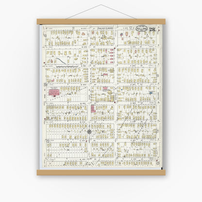 Old map wall art mockup — magnetic wood frame on white wall — Sanborn Fire Insurance Map from Holland, Ottawa County, Michigan (1916), Sheet #0028
