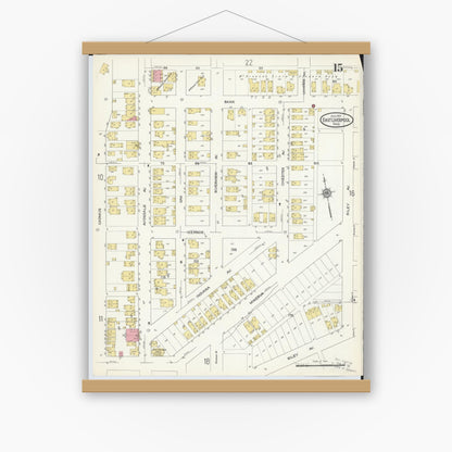 Old map wall art mockup — magnetic wood frame on white wall — Sanborn Fire Insurance Map from East Liverpool, Columbiana County, Ohio (1913), Sheet #0015