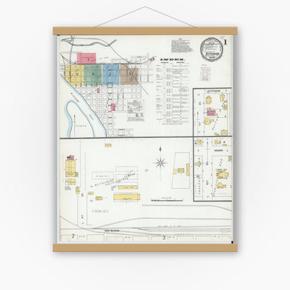 Old map wall art mockup — magnetic wood frame on white wall — Sanborn Fire Insurance Map from Keithsburg, Mercer County, Illinois (1900) - Complete Map Set