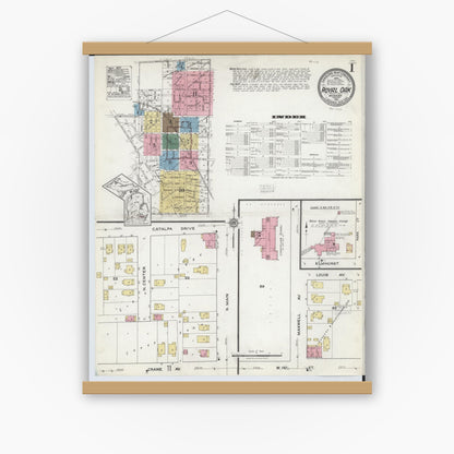 Old map wall art mockup — magnetic wood frame on white wall — Sanborn Fire Insurance Map from Royal Oak, Oakland County, Michigan (1921) - Complete Map Set