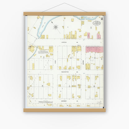 Old map wall art mockup — magnetic wood frame on white wall — Sanborn Fire Insurance Map from Lakeview, Montcalm County, Michigan (1899), Sheet #0002
