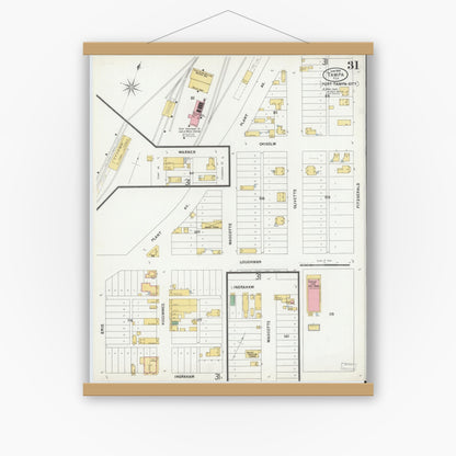 Old map wall art mockup — magnetic wood frame on white wall — Sanborn Fire Insurance Map from Tampa, Hillsborough County, Florida (1899), Sheet #0031