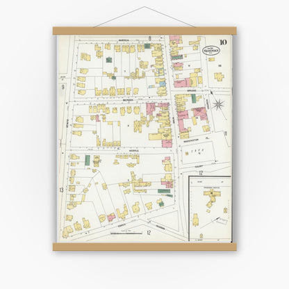 Old map wall art mockup — magnetic wood frame on white wall — Sanborn Fire Insurance Map from Hackensack, Bergen County, New Jersey (1902), Sheet #0010