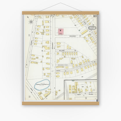 Old map wall art mockup — magnetic wood frame on white wall — Sanborn Fire Insurance Map from Everett, Middlesex County, Massachusetts (1892), Sheet #0010