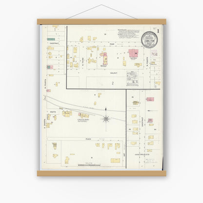 Old map wall art mockup — magnetic wood frame on white wall — Sanborn Fire Insurance Map from Carlton, Carlton County, Minnesota (1908) - Complete Map Set