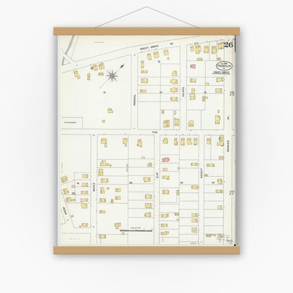 Old map wall art mockup — magnetic wood frame on white wall — Sanborn Fire Insurance Map from Franklin, Venango County, Pennsylvania (1906), Sheet #0026