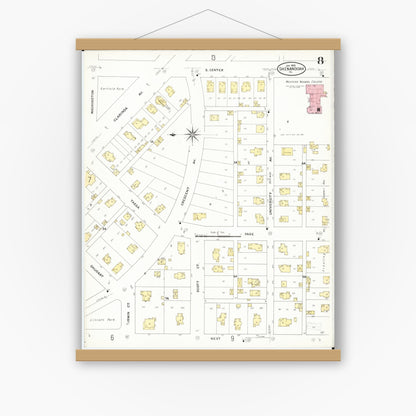 Old map wall art mockup — magnetic wood frame on white wall — Sanborn Fire Insurance Map from Shenandoah, Page County, Iowa (1909), Sheet #0008