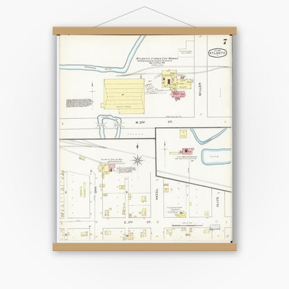 Old map wall art mockup — magnetic wood frame on white wall — Sanborn Fire Insurance Map from Atlantic, Cass County, Iowa (1893), Sheet #0007