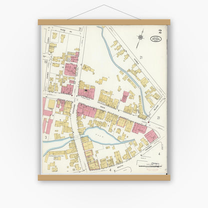 Old map wall art mockup — magnetic wood frame on white wall — Sanborn Fire Insurance Map from Athol, Worcester County, Massachusetts (1917), Sheet #0002