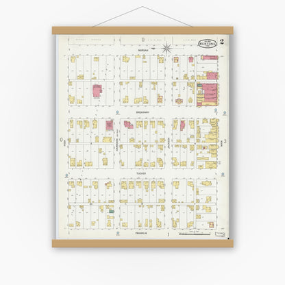 Old map wall art mockup — magnetic wood frame on white wall — Sanborn Fire Insurance Map from Mentone, Kosciusko County, Indiana (1901), Sheet #0002