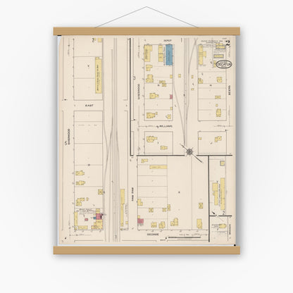 Old map wall art mockup — magnetic wood frame on white wall — Sanborn Fire Insurance Map from Decatur, Van Buren County, Michigan (1922), Sheet #0002