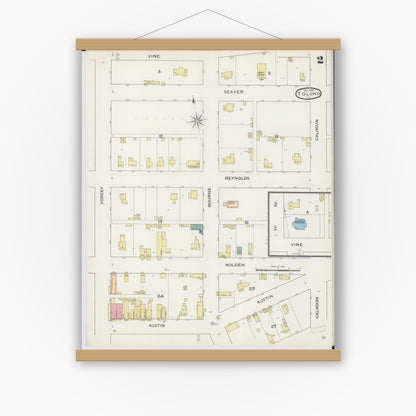 Old map wall art mockup — magnetic wood frame on white wall — Sanborn Fire Insurance Map from Tolono, Champaign County, Illinois (1893), Sheet #0002