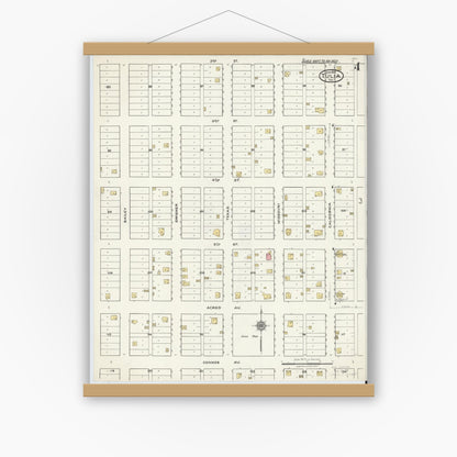 Old map wall art mockup — magnetic wood frame on white wall — Sanborn Fire Insurance Map from Tulia, Swisher County, Texas (1921), Sheet #0004
