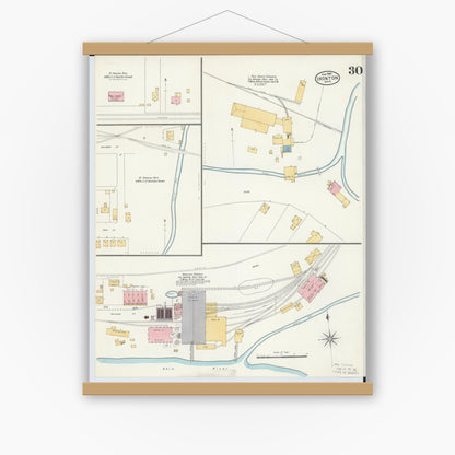 Old map wall art mockup — magnetic wood frame on white wall — Sanborn Fire Insurance Map from Ironton, Lawrence County, Ohio (1904), Sheet #0030