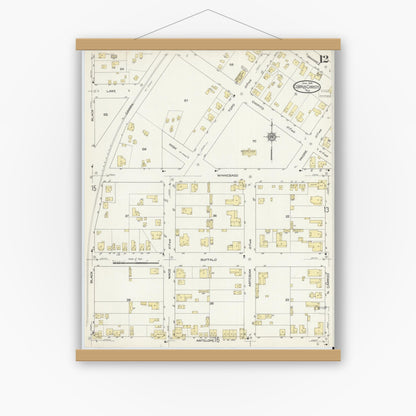 Old map wall art mockup — magnetic wood frame on white wall — Sanborn Fire Insurance Map from Corpus Christi, Nueces County, Texas (1914), Sheet #0012