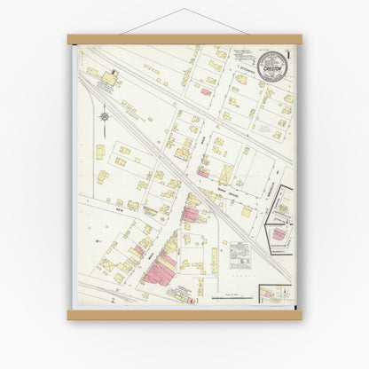 Old map wall art mockup — magnetic wood frame on white wall — Sanborn Fire Insurance Map from Creston, Wayne County, Ohio (1912) - Complete Map Set