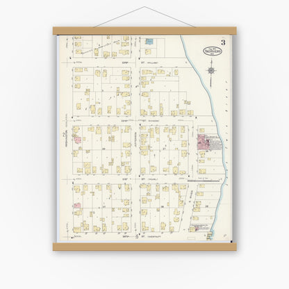 Old map wall art mockup — magnetic wood frame on white wall — Sanborn Fire Insurance Map from Two Rivers, Manitowoc County, Wisconsin (1913), Sheet #0003