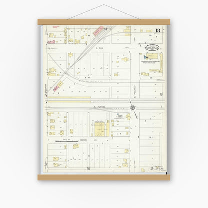 Old map wall art mockup — magnetic wood frame on white wall — Sanborn Fire Insurance Map from Circleville, Pickaway County, Ohio (1914), Sheet #0018