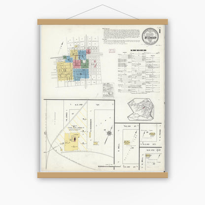 Old map wall art mockup — magnetic wood frame on white wall — Sanborn Fire Insurance Map from McGregor, McLennan County, Texas (1915) - Complete Map Set