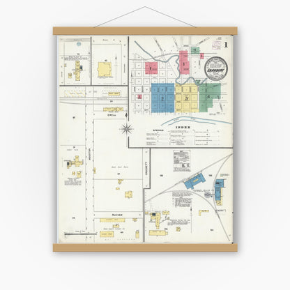 Old map wall art mockup — magnetic wood frame on white wall — Sanborn Fire Insurance Map from Granbury, Hood County, Texas (1905) - Complete Map Set