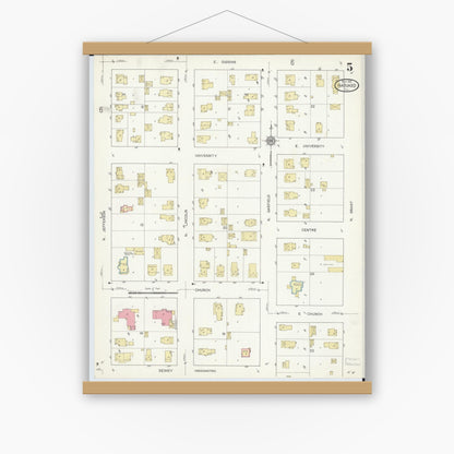 Old map wall art mockup — magnetic wood frame on white wall — Sanborn Fire Insurance Map from Harvard, McHenry County, Illinois (1912), Sheet #0005