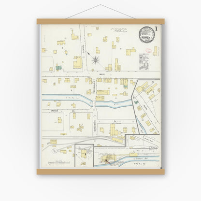 Old map wall art mockup — magnetic wood frame on white wall — Sanborn Fire Insurance Map from Hunter, Greene County, New York (1895) - Complete Map Set