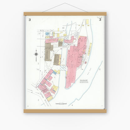 Old map wall art mockup — magnetic wood frame on white wall — Sanborn Fire Insurance Map from Beloit, Rock County, Wisconsin (1939), Sheet #0003