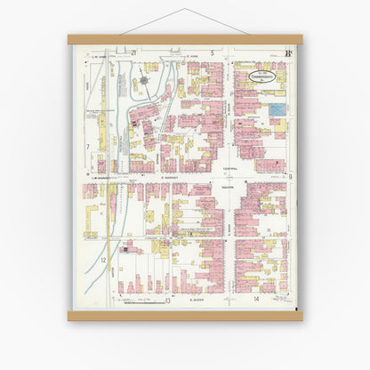 Old map wall art mockup — magnetic wood frame on white wall — Sanborn Fire Insurance Map from Chambersburg, Franklin County, Pennsylvania (1910), Sheet #0008