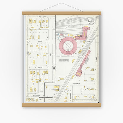 Old map wall art mockup — magnetic wood frame on white wall — Sanborn Fire Insurance Map from Crestline, Crawford County, Ohio (1901), Sheet #0008