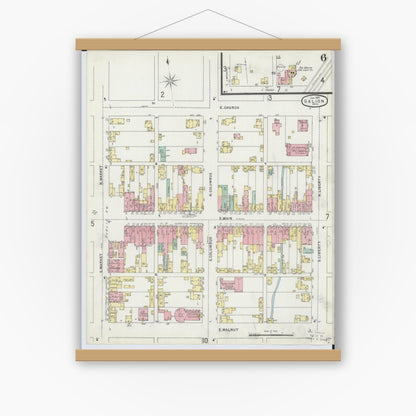 Old map wall art mockup — magnetic wood frame on white wall — Sanborn Fire Insurance Map from Galion, Crawford County, Ohio (1897), Sheet #0006