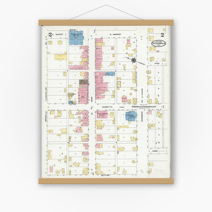Old map wall art mockup — magnetic wood frame on white wall — Sanborn Fire Insurance Map from Saint Clairsville, Belmont County, Ohio (1924), Sheet #0002