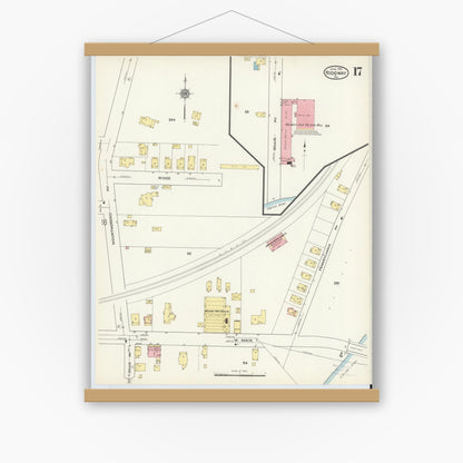Old map wall art mockup — magnetic wood frame on white wall — Sanborn Fire Insurance Map from Ridgway, Elk County, Pennsylvania (1915), Sheet #0017
