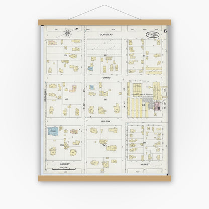 Old map wall art mockup — magnetic wood frame on white wall — Sanborn Fire Insurance Map from Winona, Winona County, Minnesota (1889), Sheet #0006