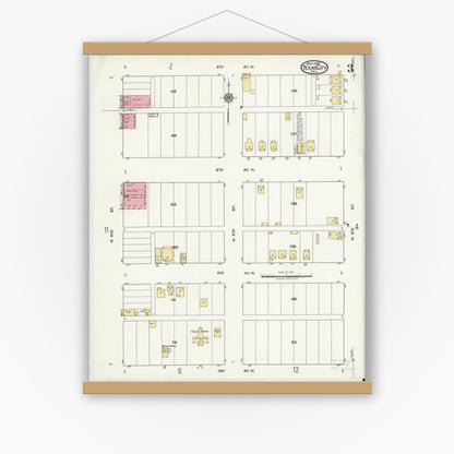 Old map wall art mockup — magnetic wood frame on white wall — Sanborn Fire Insurance Map from Texas City, Galveston County, Texas (1920), Sheet #0003