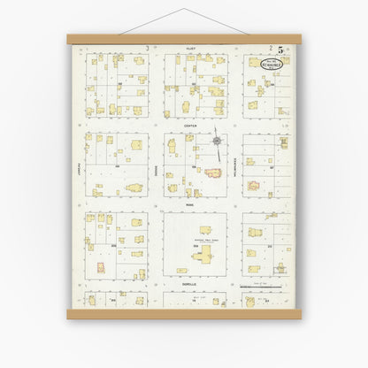 Old map wall art mockup — magnetic wood frame on white wall — Sanborn Fire Insurance Map from Kewaunee, Kewaunee County, Wisconsin (1911), Sheet #0005