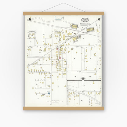 Old map wall art mockup — magnetic wood frame on white wall — Sanborn Fire Insurance Map from Leesburg, Lake County, Florida (1924), Sheet #0006