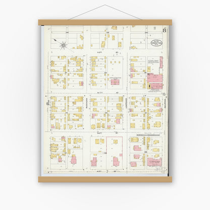 Old map wall art mockup — magnetic wood frame on white wall — Sanborn Fire Insurance Map from Ironton, Lawrence County, Ohio (1904), Sheet #0008