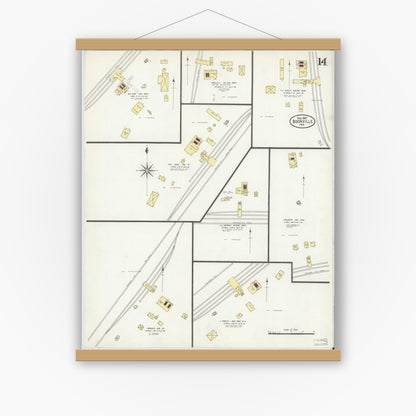 Old map wall art mockup — magnetic wood frame on white wall — Sanborn Fire Insurance Map from Boonville, Warrick County, Indiana (1907), Sheet #0014
