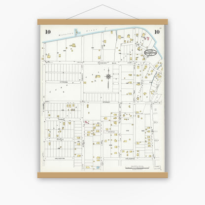 Old map wall art mockup — magnetic wood frame on white wall — Sanborn Fire Insurance Map from Bradentown, Manatee County, Florida (1926), Sheet #0010