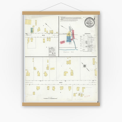 Old map wall art mockup — magnetic wood frame on white wall — Sanborn Fire Insurance Map from Portville, Cattaraugus County, New York (1909), Sheet #0001