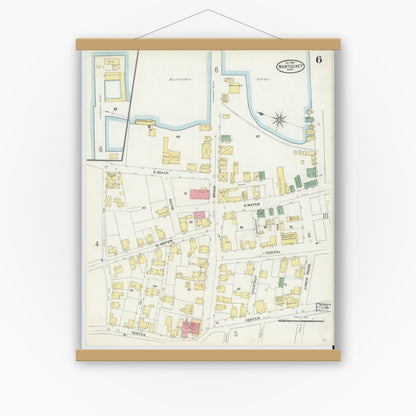 Old map wall art mockup — magnetic wood frame on white wall — Sanborn Fire Insurance Map from Nantucket, Nantucket County, Massachusetts (1904), Sheet #0006