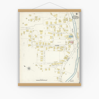 Old map wall art mockup — magnetic wood frame on white wall — Sanborn Fire Insurance Map from Amador, Amador County, California (1890), Sheet #0002