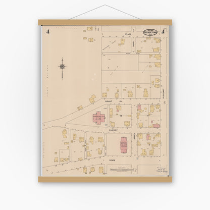 Old map wall art mockup — magnetic wood frame on white wall — Sanborn Fire Insurance Map from Georgetown, Brown County, Ohio (1922), Sheet #0004