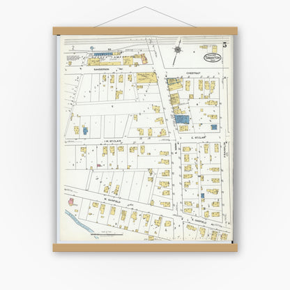 Old map wall art mockup — magnetic wood frame on white wall — Sanborn Fire Insurance Map from Swanton, Fulton County, Ohio (1920), Sheet #0005