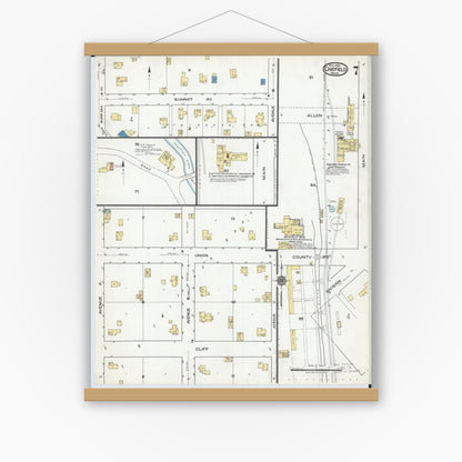 Old map wall art mockup — magnetic wood frame on white wall — Sanborn Fire Insurance Map from Chatfield, Fillmore And Olmsted Counties, Minnesota (1920), Sheet #0007