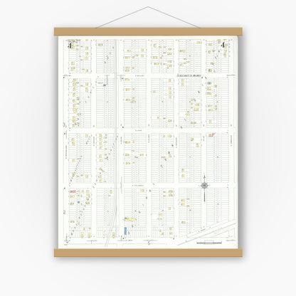 Old map wall art mockup — magnetic wood frame on white wall — Sanborn Fire Insurance Map from Griffith, Lake County, Indiana (1943), Sheet #0004
