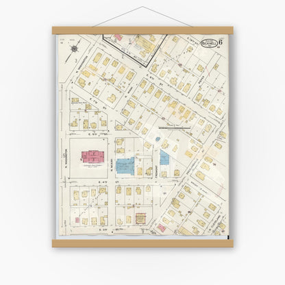 Old map wall art mockup — magnetic wood frame on white wall — Sanborn Fire Insurance Map from Bicknell, Knox County, Indiana (1946), Sheet #0006