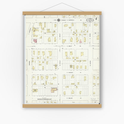 Old map wall art mockup — magnetic wood frame on white wall — Sanborn Fire Insurance Map from Litchfield, Meeker County, Minnesota (1913), Sheet #0004