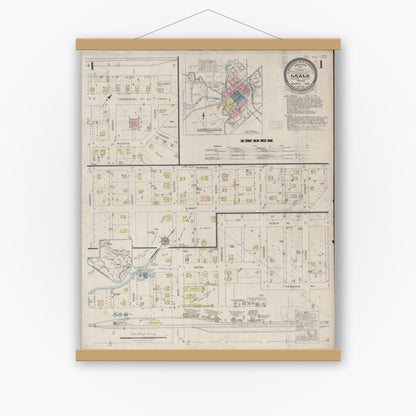 Old map wall art mockup — magnetic wood frame on white wall — Sanborn Fire Insurance Map from Miami, Roberts County, Texas (1929), Sheet #0001